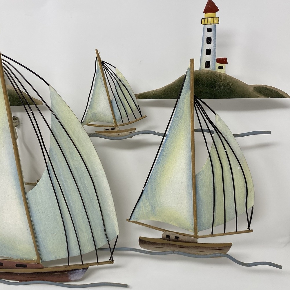 VTG Collections Etc Metal Wall Art Sailboat Sculpture Regatta 27x13 Hand-Painted - Picture 4 of 13